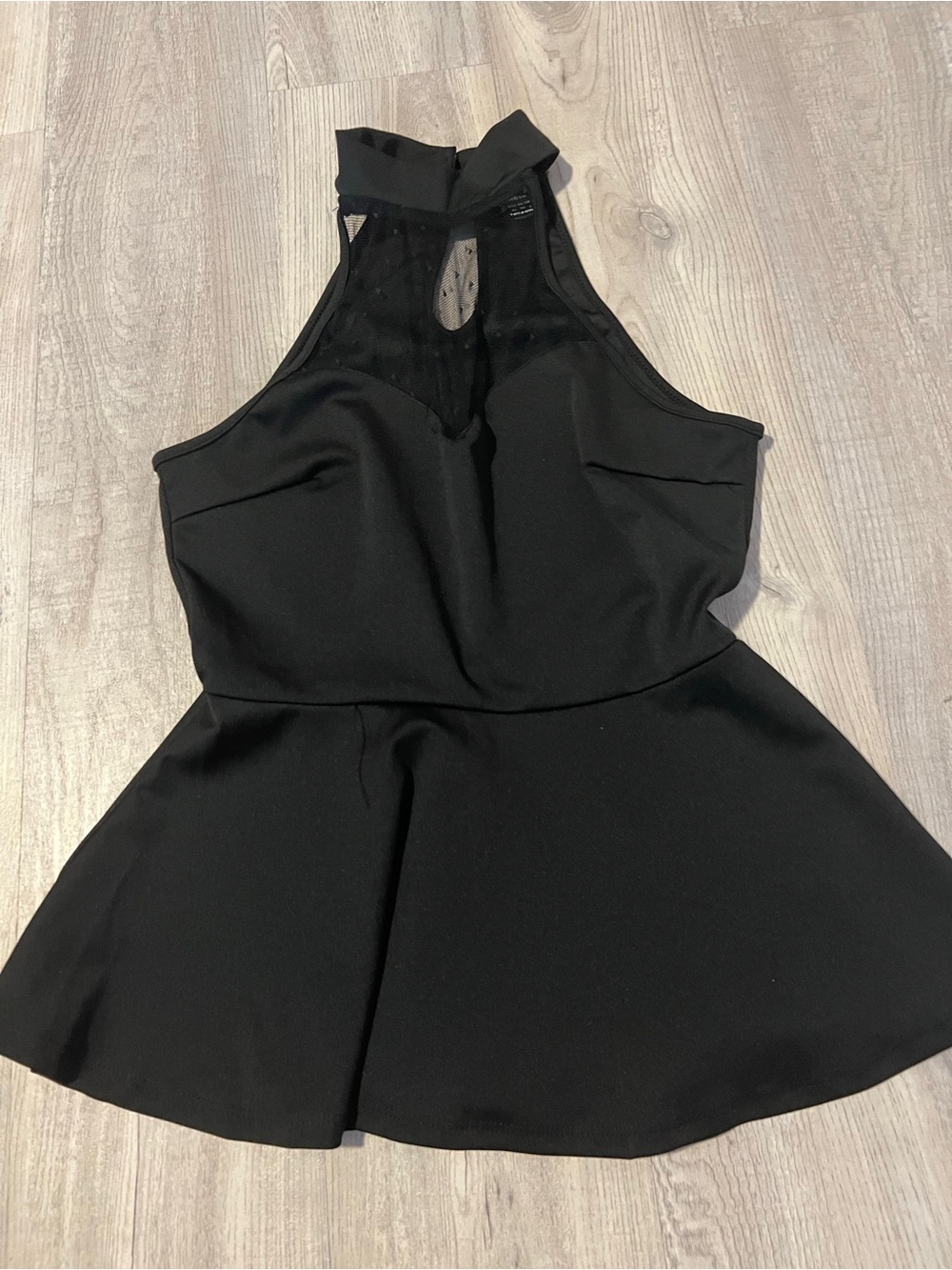 Black Halter Peplum Top with Mesh Neckline